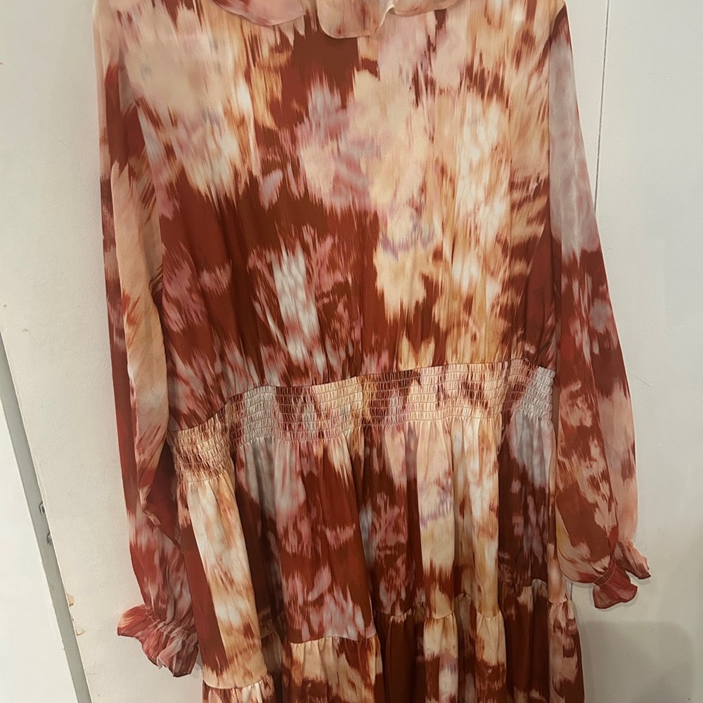 Belldini Rust and Cream Tie-Dye Long Sleeve Tiered Dress - Picture 8 of 12